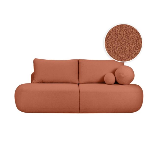 Canapé convertible Fabio en bouclette terracotta aux lignes arrondies