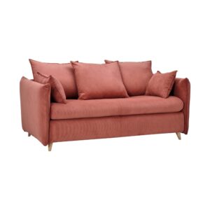 Canapé convertible CAMIF Orion framboise en velours côtelé, couchage supplémentaire
