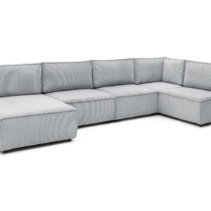 Canapé Bobochic Nihad gris clair en velours côtelé, composé de six places modulables