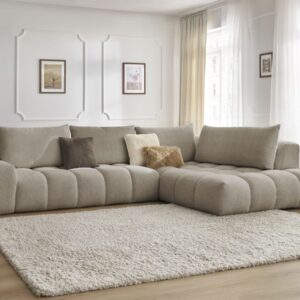 Canapé Bobochic Everest quatre places en tissu chiné taupe, angle droit