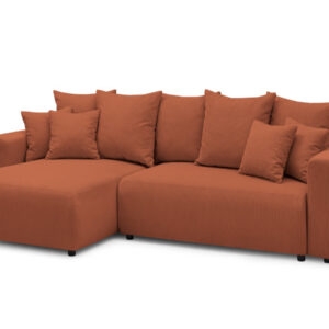 Canapé Bobochic ENVY orange en velours côtelé avec méridienne réversible