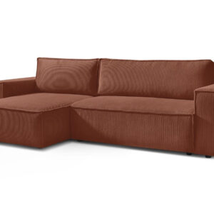 Canapé Bobochic Nihad d’angle orange en velours côtelé avec méridienne