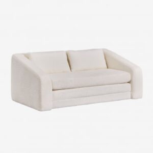 Canapé-lit Dalila en tissu bouclé blanc cassé avec accoudoirs et pieds discrets