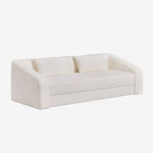 Canapé-lit Sklum Dalila blanc cassé en tissu bouclé, aux lignes courbes