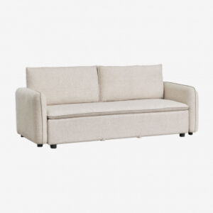 Canapé-lit Drovi Sklum beige crème en tissu bouclé avec coussins de dossier