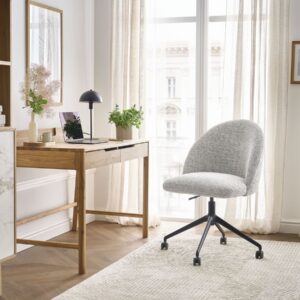 Chaise de bureau LALIE tissu chiné et pietement à roulettes avec hauteur ajustable gris clair BOBOCHIC