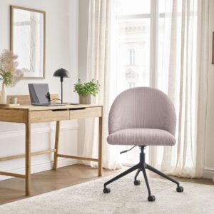 Chaise de bureau Bobochic Lalie rose en velours côtelé avec roulettes