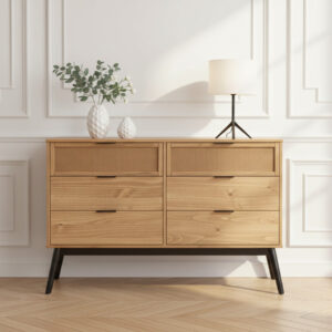 Commode BOBOCHIC ALBI à six tiroirs en pin massif et rotin