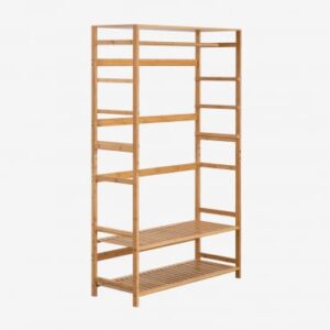 Armoire Krauford Sklum ouverte en bambou naturel avec barre et étagères