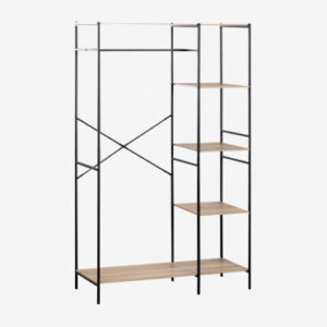 Armoire Baxter Sklum ouverte, avec tringle, cinq étagères et structure noire