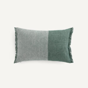 Housse de coussin Lloyd bicolore en chambray, avec franges et zip invisible