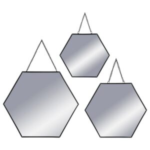 Trois miroirs Decoratie Hexa en métal noir perforé avec anses de suspension