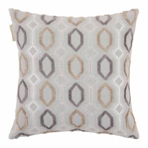 Housse de coussin Madura beige brodée d’un motif hexagonal en fils coupés