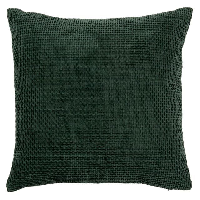 Housse de coussin GILLIAN en chenille texturée vert foncé, format carré