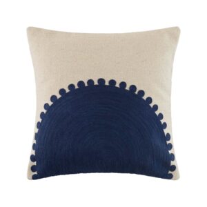 Housse de coussin Madura SOLAR en coton marine et naturel, soleil brodé