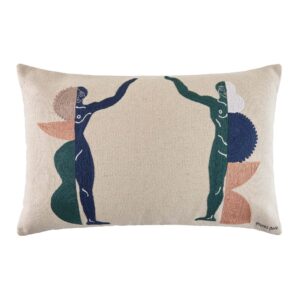 Housse de coussin Madura Pilar brodée en coton, tons marine et naturel