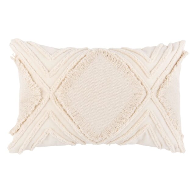 Housse de coussin SILWA en coton écru avec motif tufté, format rectangulaire