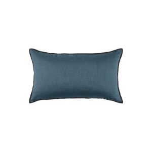 Housse de coussin Madura Carlina bleue en lin lavé avec bourdon noir