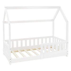 Lit cabane ML-Design blanc avec sommier à lattes et toit