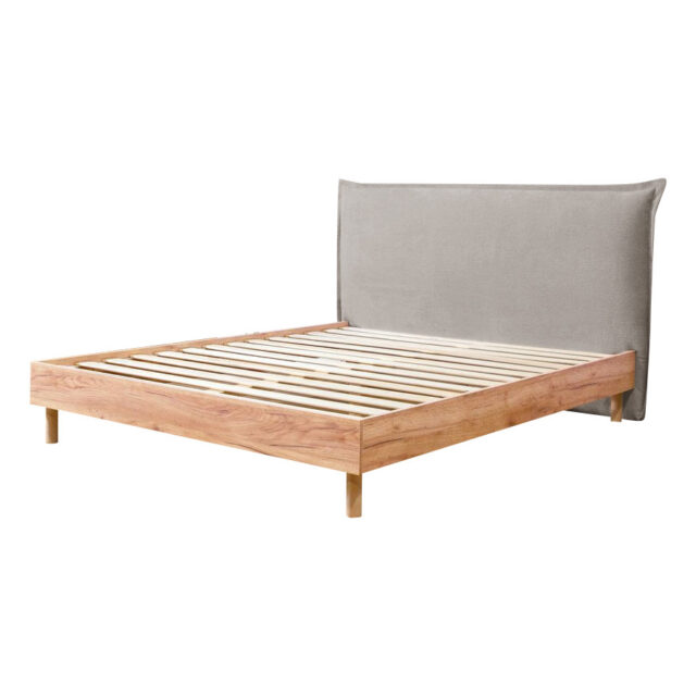 Lit BOBOCHIC CHARLIE en bois avec tête de lit gris clair texturée