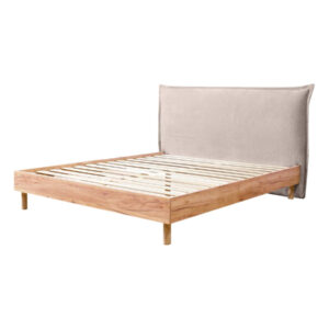 Lit Bobochic Charlie beige avec tête de lit textile et structure en bois