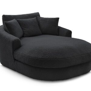 Méridienne BOBOCHIC BELEM noire en tissu bouclette avec quatre coussins
