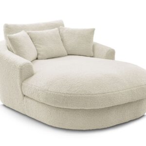 Méridienne Bobochic Belem beige en tissu bouclette, coussins et pieds triangulaires