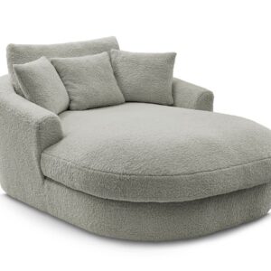 Méridienne BOBOCHIC BELEM en tissu bouclette gris clair aux lignes arrondies
