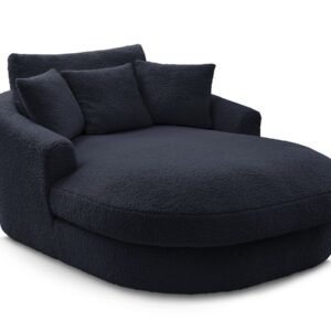 Méridienne Bobochic Belem en bouclette bleu foncé avec quatre coussins