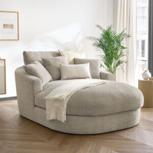 Méridienne Bobochic Belem beige en tissu texturé avec quatre coussins