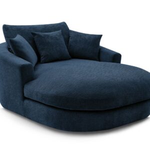 Méridienne BOBOCHIC BELEM en tissu texturé bleu foncé, avec coussins et pieds triangulaires
