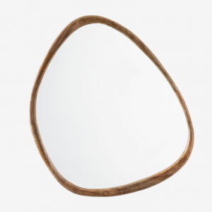 Miroir Dilian irrégulier avec cadre en bois de manguier, vu de face