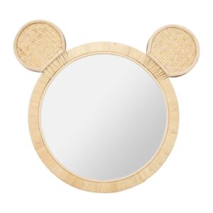 Miroir rotin souris beige avec cadre décoratif en rotin et verre