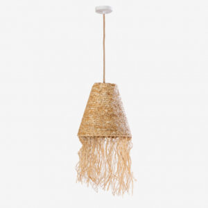 Suspension jute Vries avec abat-jour conique à franges et câble naturel