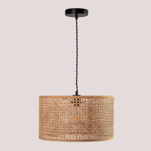 suspension Serri Sklum en rotin marron naturel avec câble textile