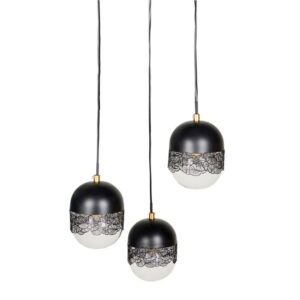 Suspension Decoratie Stilla à trois points lumineux en métal noir et verre