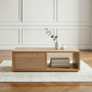 Table basse avec tiroir 100 cm FERRET effet tasseaux de bois BOBOCHIC