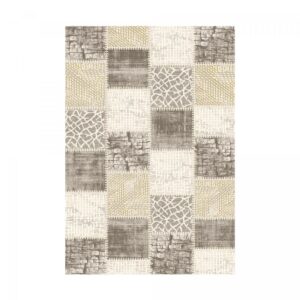 Tapis salon LYN7 SILICA beige et marron à motif géométrique tissé