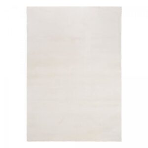 Tapis salon LYN10 crème uni à l’aspect shaggy, format rectangulaire