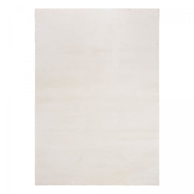Tapis salon LYN10 crème uni à l’aspect shaggy, format rectangulaire