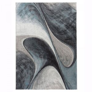 Tapis Un amour de tapis LYN8 rectangulaire bleu et gris à motif géométrique