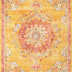Tapis Nazar Anatolia jaune au motif vintage pour salon