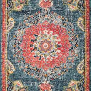 Tapis salon vintage Nazar bleu turquoise à poils courts, format 160 x 230 cm