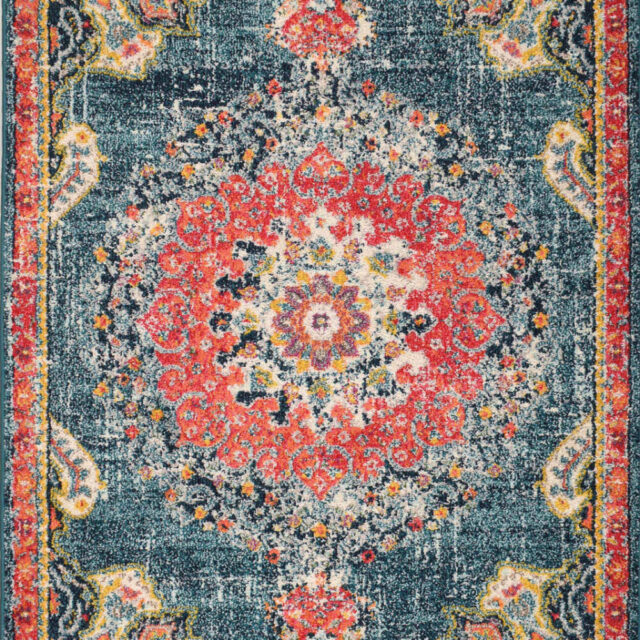 Tapis salon vintage Nazar bleu turquoise à poils courts, format 160 x 230 cm