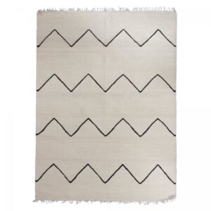 Tapis Un amour de tapis Rubina en laine beige et noire à motif berbère