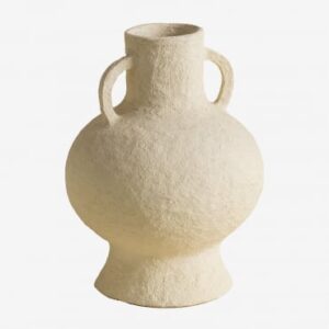 Vase Sklum Cutler beige crème en papier mâché avec anses arquées