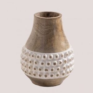 Vase Biala Sklum en bois de manguier avec détail central blanc