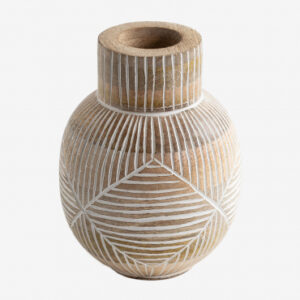 Vase Gelo en bois de manguier sculpté aux formes géométriques