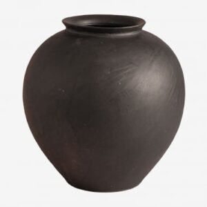 Vase en céramique Kirsten Sklum sombre, arrondi, avec fines veines bronze