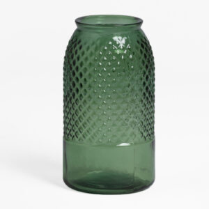 Vase en verre Dinte vert avec relief géométrique et base lisse